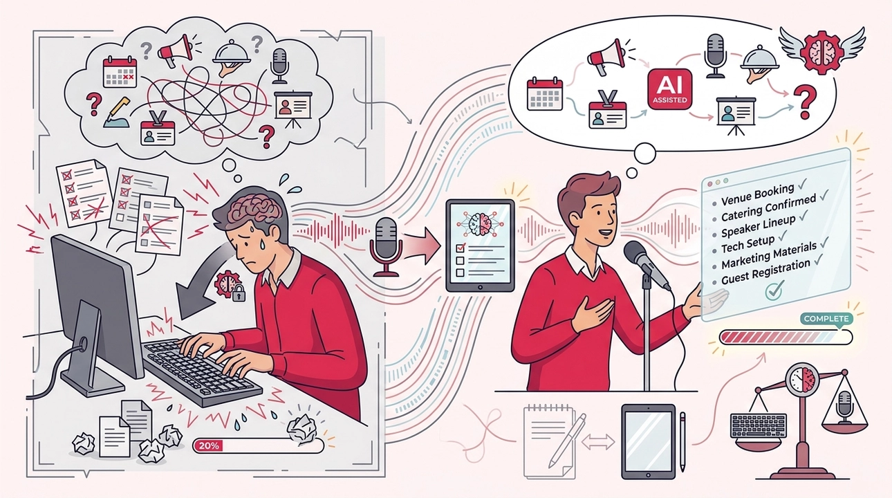 Voice input streamlines event checklist creation.