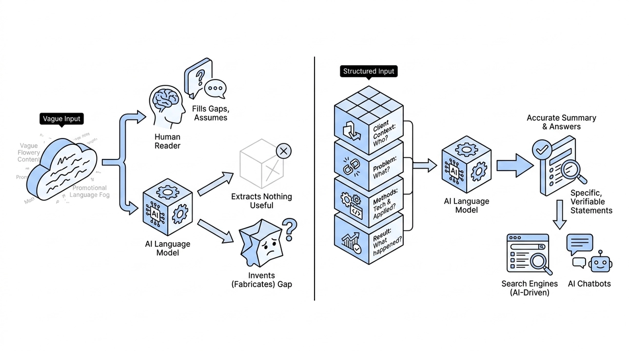 Clear facts power AI understanding, preventing fabrication.